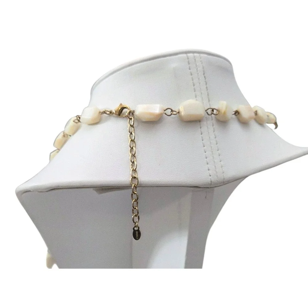 Vintage‎ Necklace MCM Stones Beaded Black White Gold Tone Chain Gemstones Long